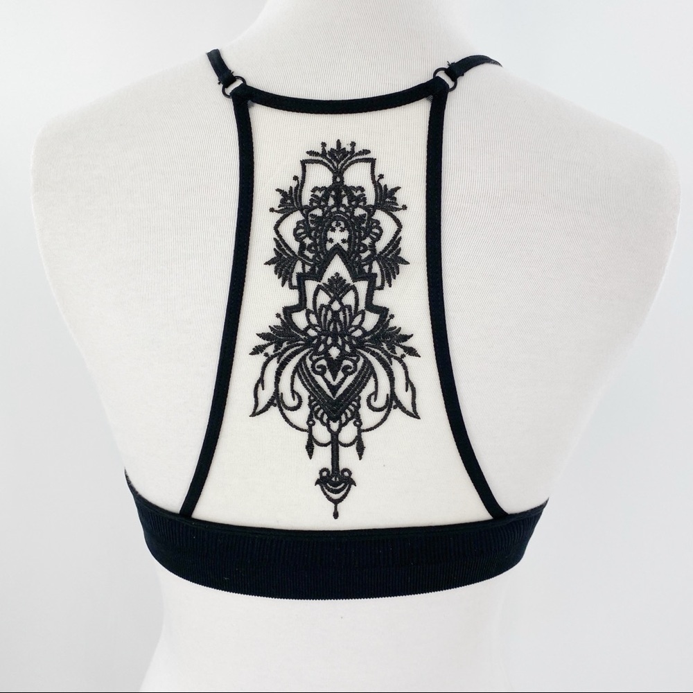 Floral Tattoo Embroidered Mesh Racerback Bralette - Picture 11 of 12